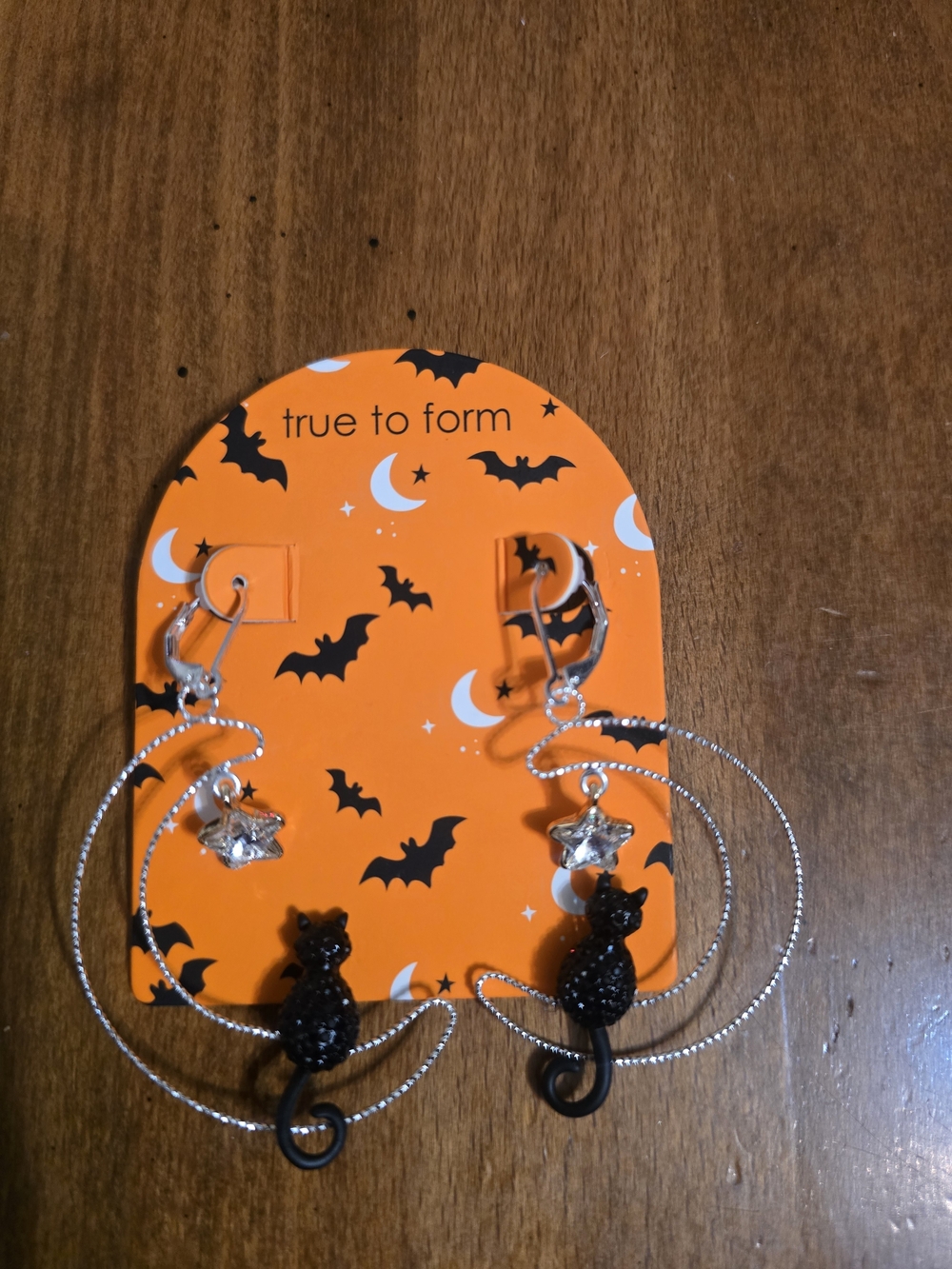 True to Form Black Cat Hoop Earrings with Star Charm